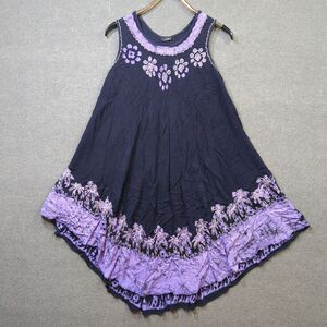 Sakkas Batik Midi Dress Womens One Size Navy Embroidered Tank Curved Hem